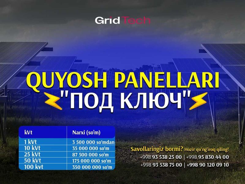 Quyosh batareyasi va panellarini o‘rnatish xizmati - Quyosh panel