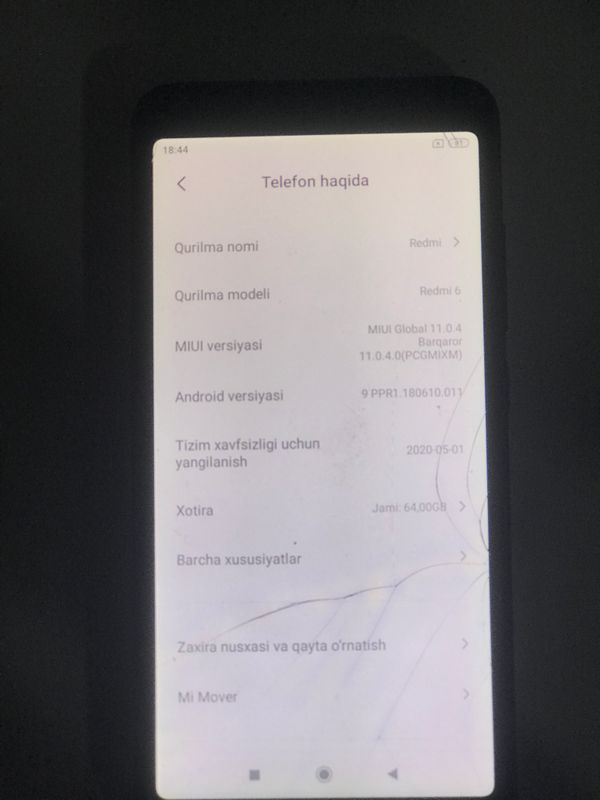 Redmi 6 hotirasi 64 ekrani sal singan