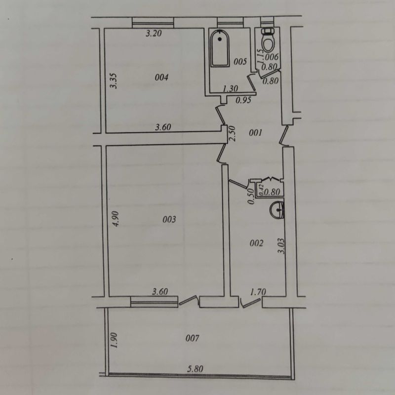 Двухкомнатная квартира 54,50м²