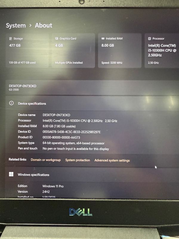 Dell Intel(R) Core(TM) i5-10300H CPU O’yun uchun dasturlash uchun Dell Intel(R) Core(TM) i5-10300H CPU O’yun uchun dasturlash uchun