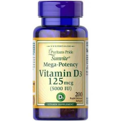 Д3 Puritan's Pride Vitamin D3 5,000 IU 200 капсул из США