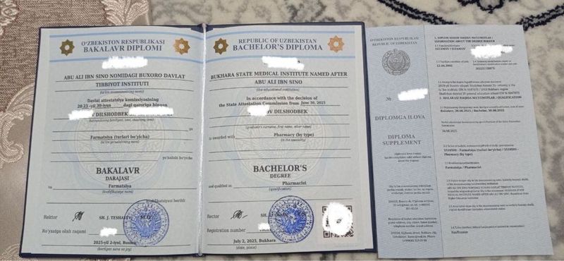 Фармацевт дипломи арендага берилади. 150$ Фармацевт дипломи арендага берилади. 150$
