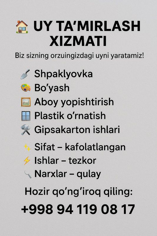 Malyar ishlarini qilamiz Malyar ishlarini qilamiz