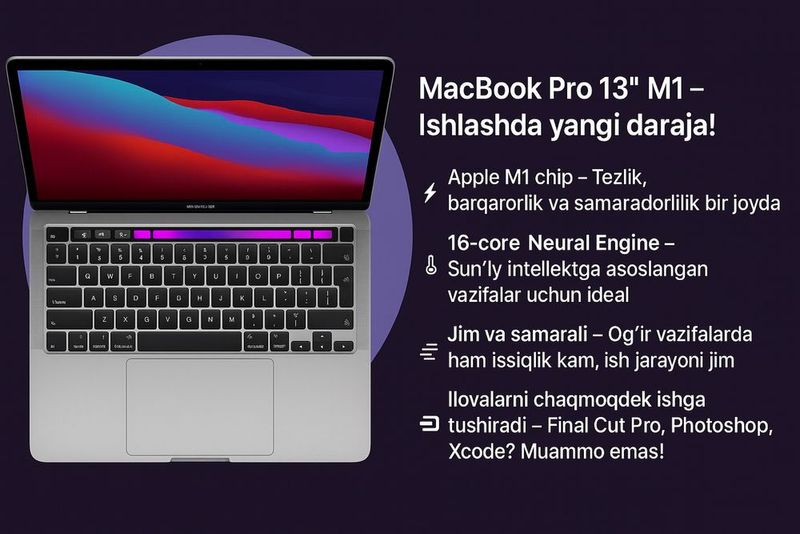 Macbook pro m1 chip (13-inch) kuchli va ixcham Macbook pro m1 chip (13-inch) kuchli va ixcham