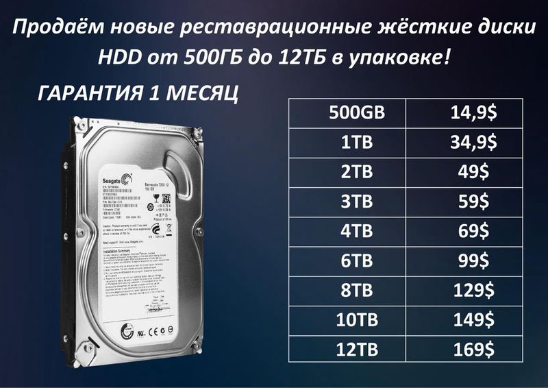 Продам реставрационные жёсткие диски Hard с 500ГБ до 10ТБ