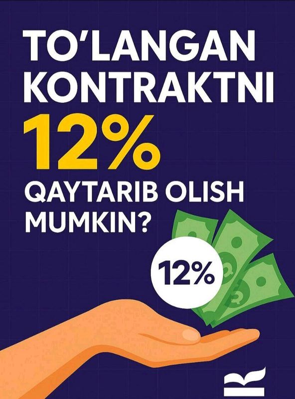 Kontrakt tolovidan 12 % qaytarish
