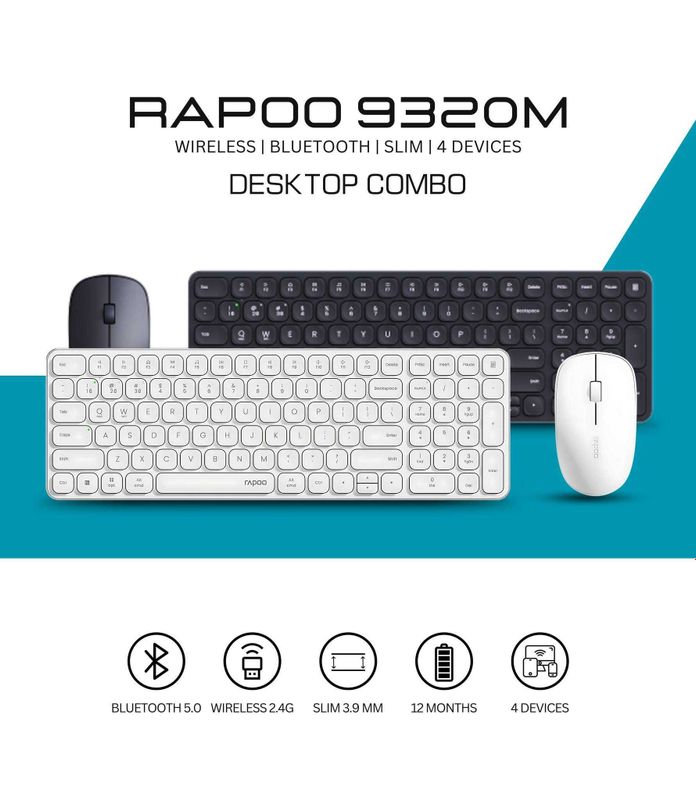 [НОВАЯ] Клавиатура & мышка RAPOO 9320M Black/White