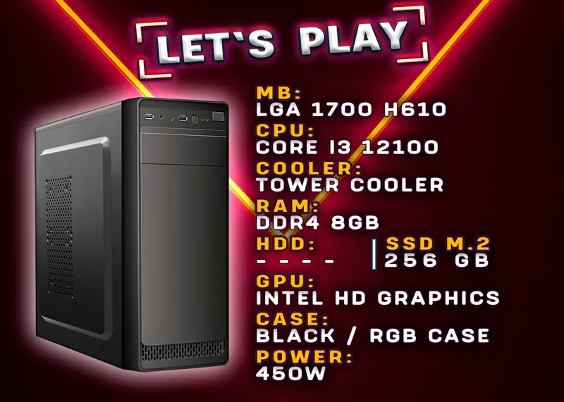 Компьютер для дома и офиса Core i3 12100 / DDR4 8GB / 256 GBА