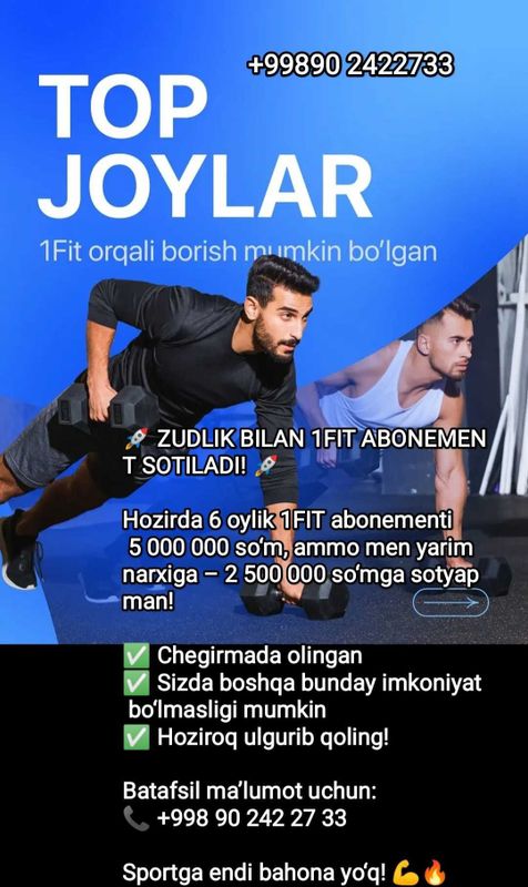 1 fit abonementi sotiladi 6 oylik