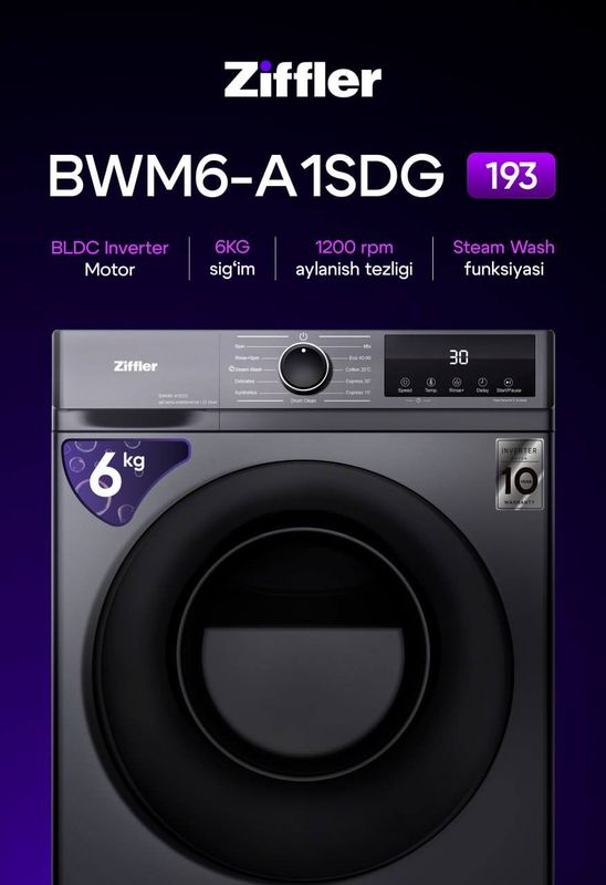 Стиральная машина ZIFFLER 6kg inverter