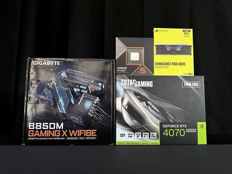 RTX 4070 Super+ Ryzen 5 9600X+ B850M Gaming+ Corsair RGB 32GB 6000MHz RTX 4070 Super+ Ryzen 5 9600X+ B850M Gaming+ Corsair RGB 32GB 6000MHz