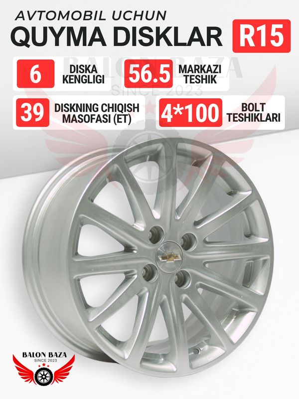 Avto disklar, qotishmali quyma, R15, 4x100 sm Avto disklar, qotishmali quyma, R15, 4x100 sm