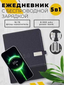 Блокнот с Power Bank 8000мАч и флешкой 8ГБ — 80 листов, подарок Блокнот с Power Bank 8000мАч и флешкой 8ГБ — 80 листов, подарок