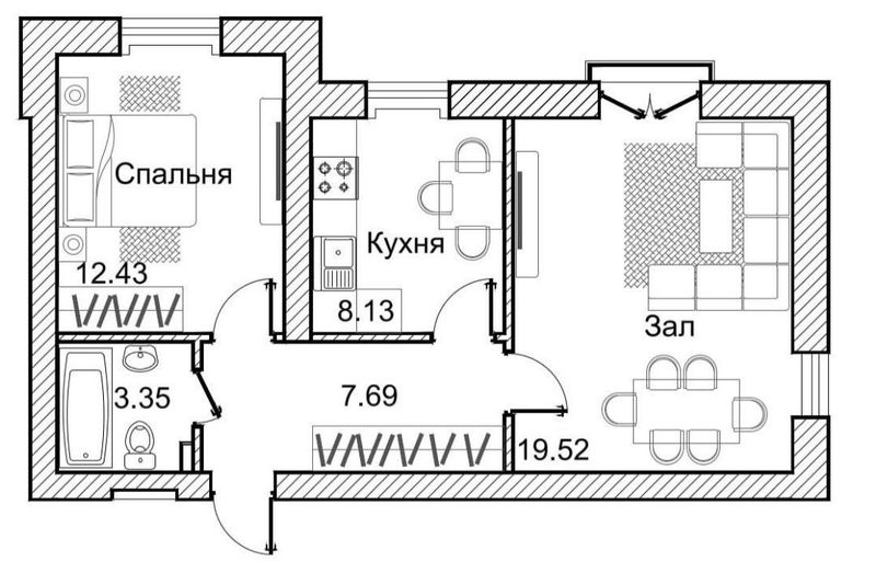 Двухкомнатная 2/5/5. Сергели. Голден Хаус. Хокимият.