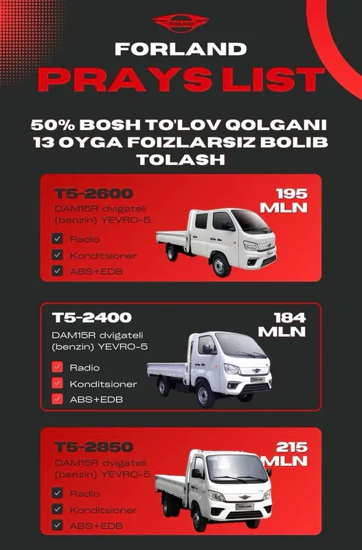 FORLAND T5 -  Foizsiz muddatli to'lov!