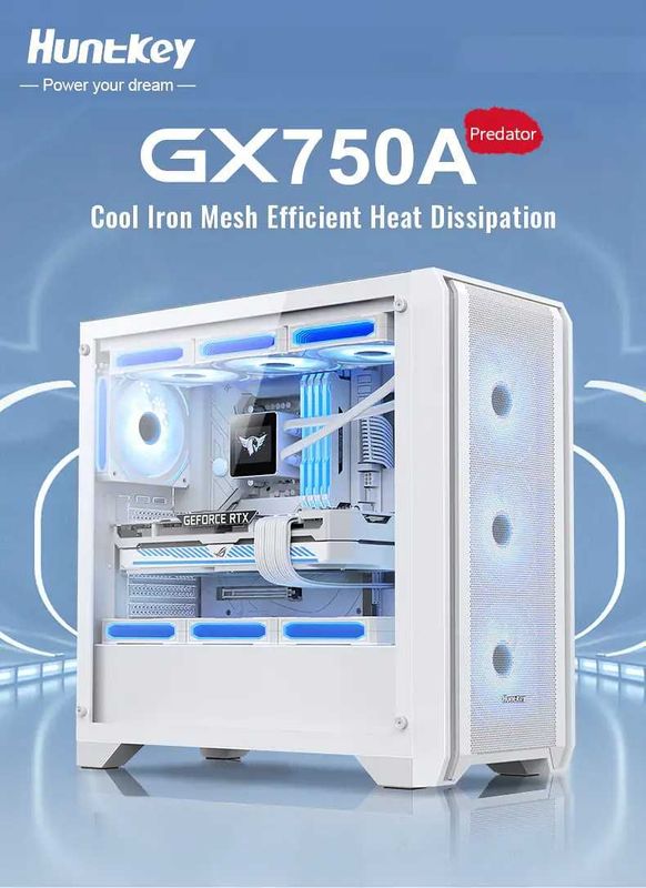 [НОВЫЙ] Корпус HUNTKEY GX750A Predator - White (3x120mm ARGB fan)
