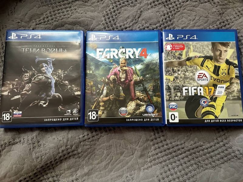 Продаются диски "fifa 17" "Подземелье: Тени войны" "Far Cry 4" на ps4