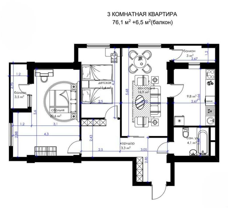 3-комнатная квартира от 66 400 у.е. [AD]