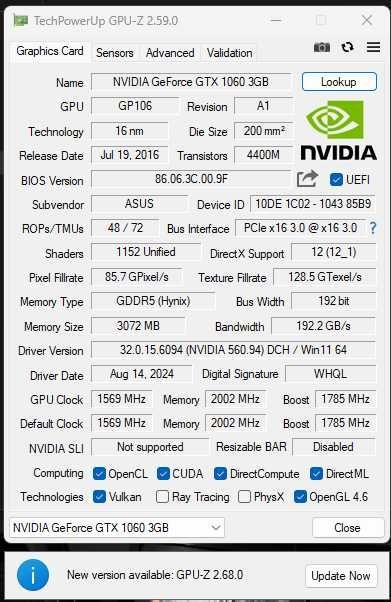 Продается видеокарта (не майнинг) Asus Dual-GTX 1060 3gb. Мощнее 570