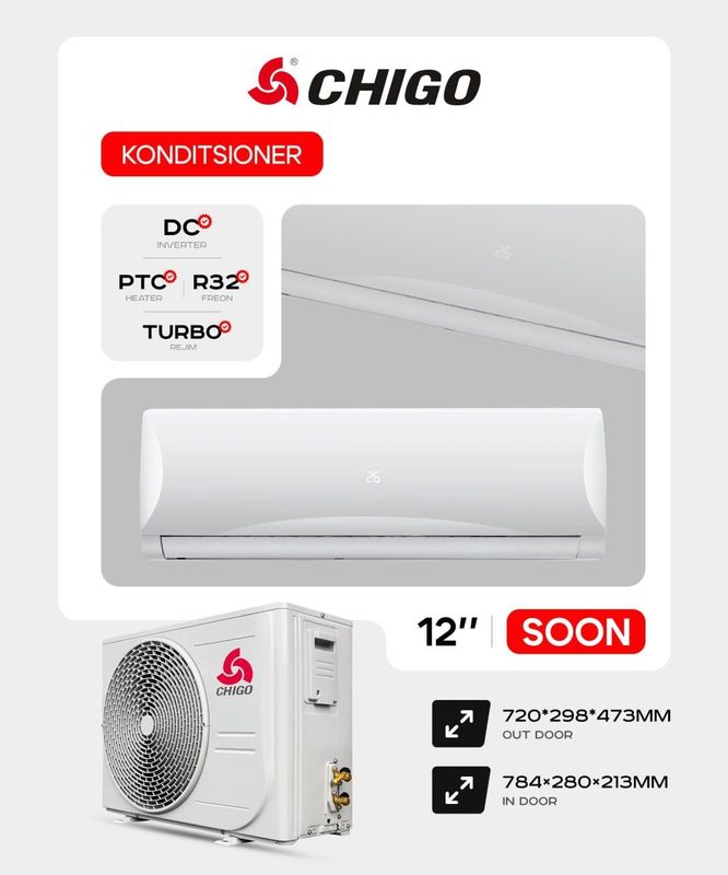 Кондиционер CHIGO CS-12V3G Inverter Тен для Обогрева От официальног