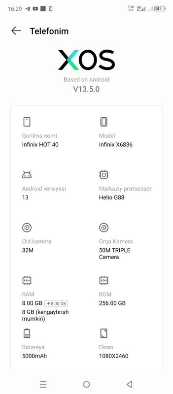 INFINIX HOT 40 8+8/256 INFINIX HOT 40 8+8/256