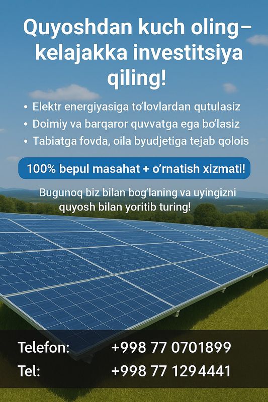 Quyosh panel xizmati 1kw 3700000 Quyosh panel xizmati 1kw 3700000