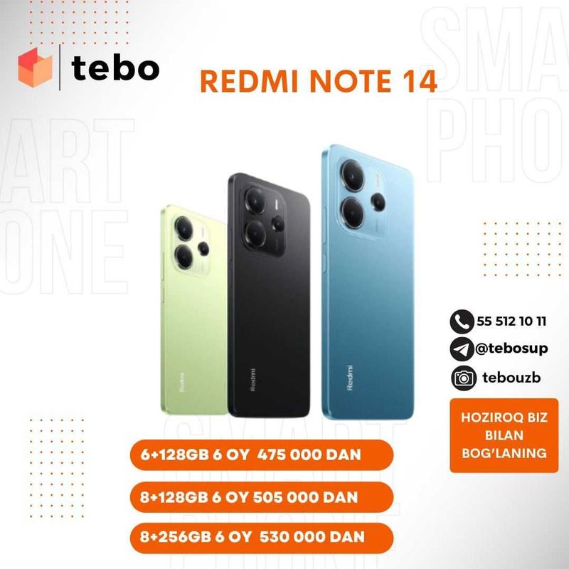 Redmi note 14 muddatli to'lovga