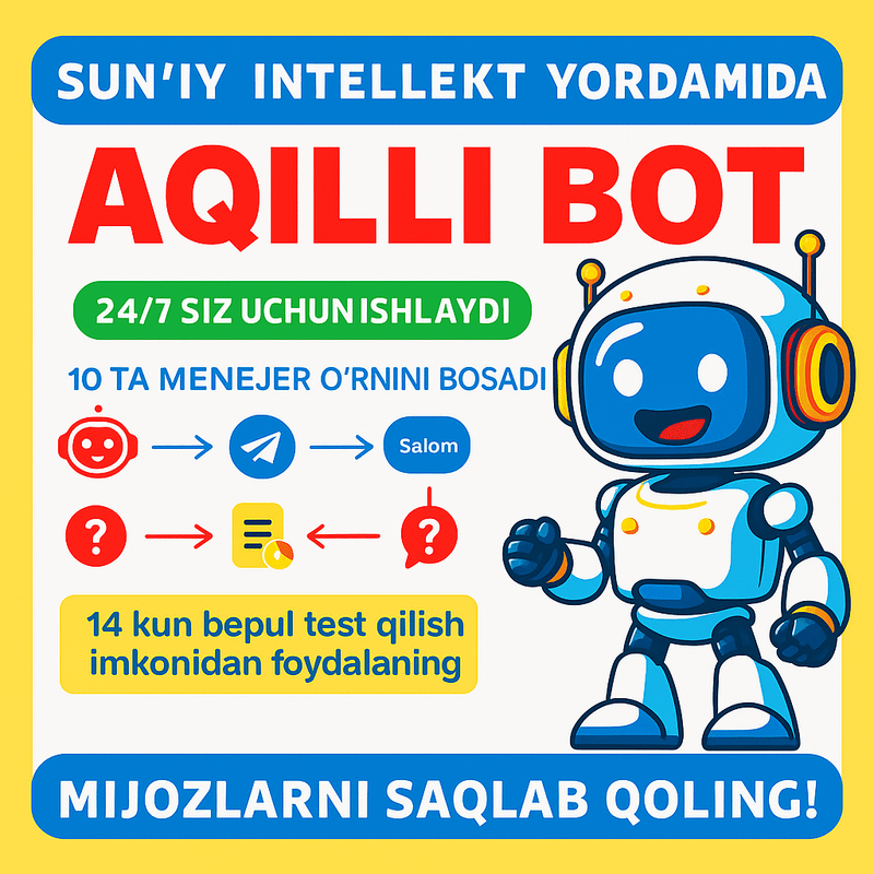 Chat-bot bilan buyurtmalarni qabul qilish oson!