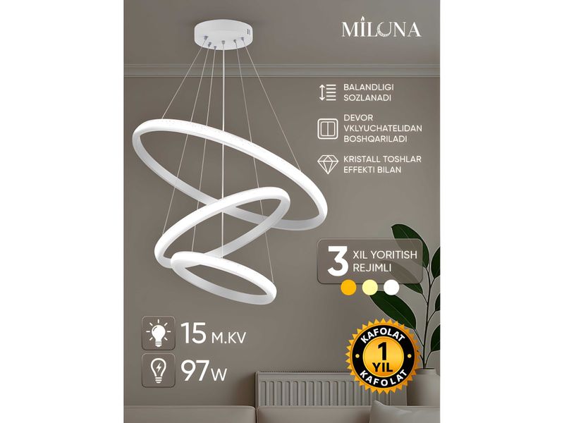 Lyustra led, 3 xil yoritish rejimli, zal, yotoqxona uchun qandil Lyustra led, 3 xil yoritish rejimli, zal, yotoqxona uchun qandil