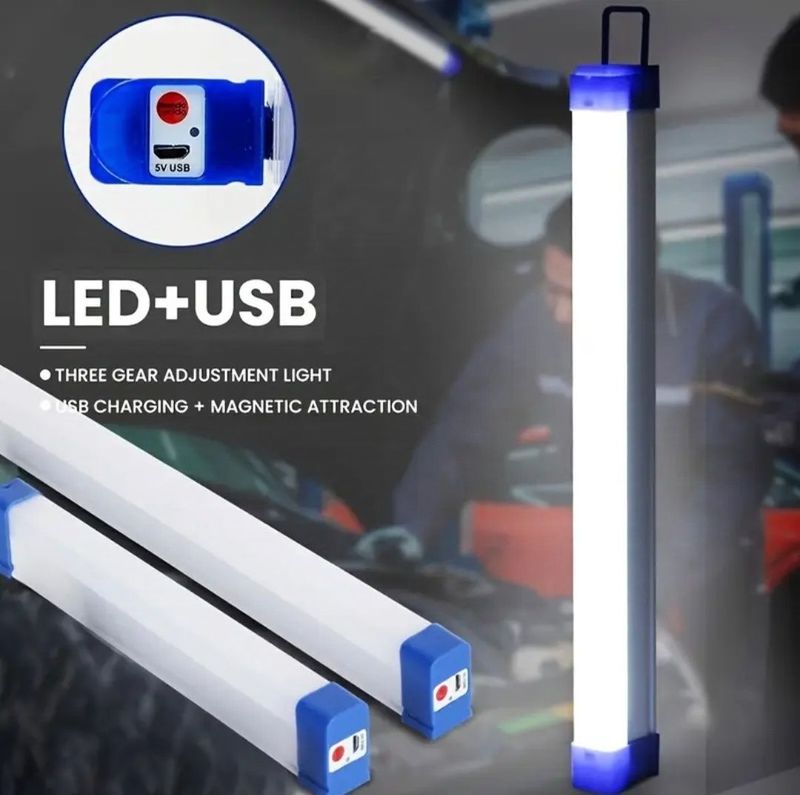 LED лампа 52 см. Перезаряжаемая от usb. Переносная (подвес, магниты)