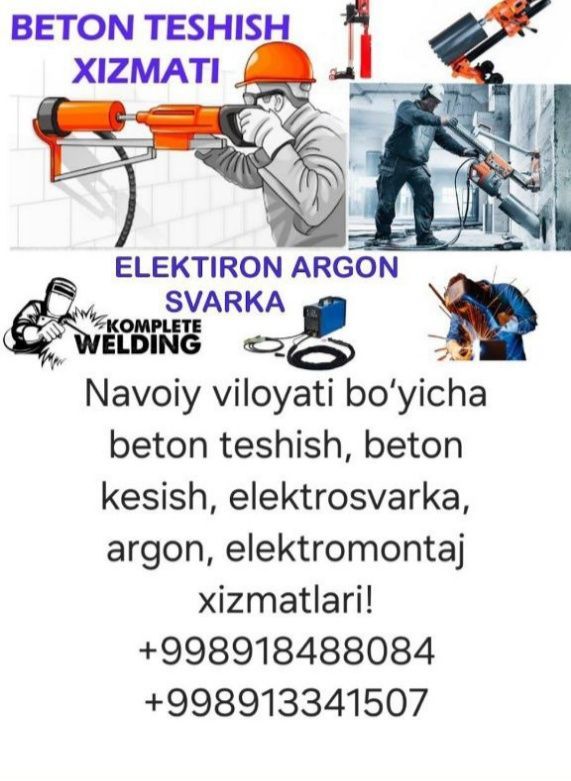Beton teshish va kesish hamda elektrika hizmatlari Beton teshish va kesish hamda elektrika hizmatlari