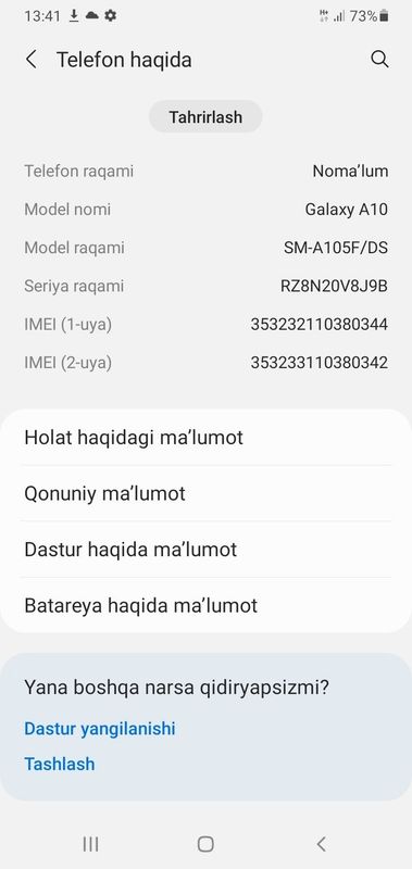 Samsung Galaxy A10 holati yangi Samsung Galaxy A10 holati yangi