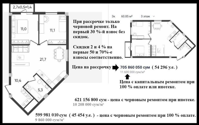 Новострой на 2026 г. 2/3/9, площадь 61 м², с отделкой. Или с ремонтом! Новострой на 2026 г. 2/3/9, площадь 61 м², с отделкой. Или с ремонтом!