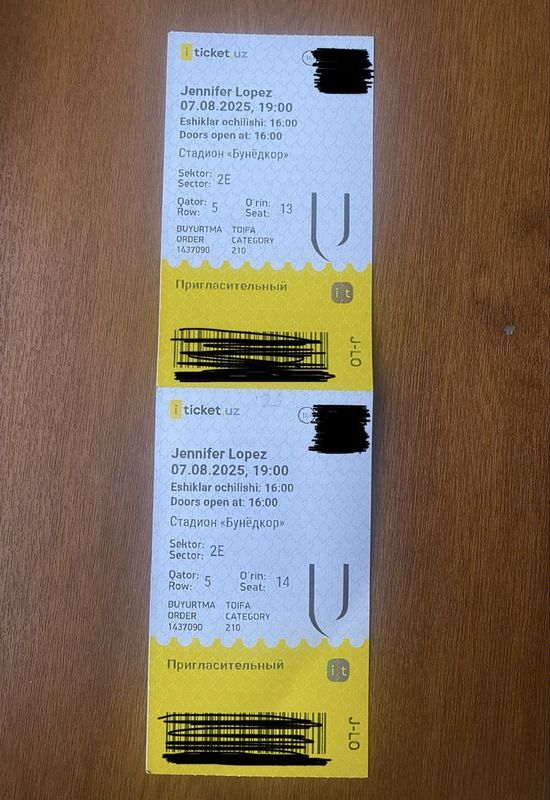 Assalomu alaykum jlo ni konsertiga 2 ta yonma yon bilet bor