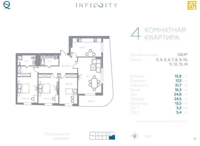 Продается каробка Ц1 Ж/К Infinity 130 м2