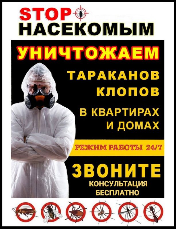 ДЕЗИНФЕКЦИЯ от Клопов Тараканов Мухи Камари Грызунов 24/7 ДЕЗИНФЕКЦИЯ от Клопов Тараканов Мухи Камари Грызунов 24/7
