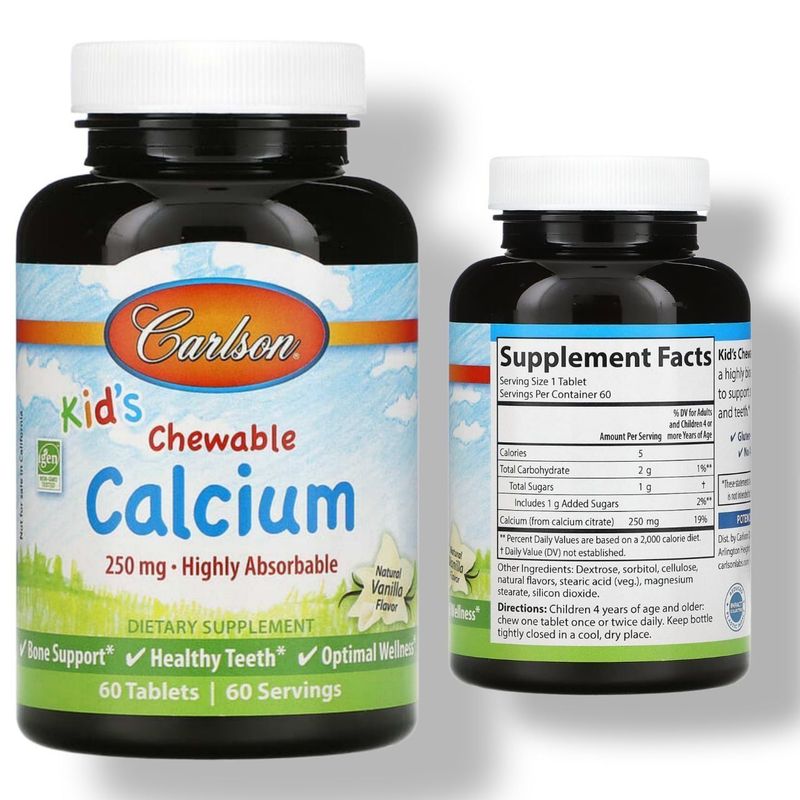 Кальций жевательные таблетки для детей Calcium chewable, Carlson