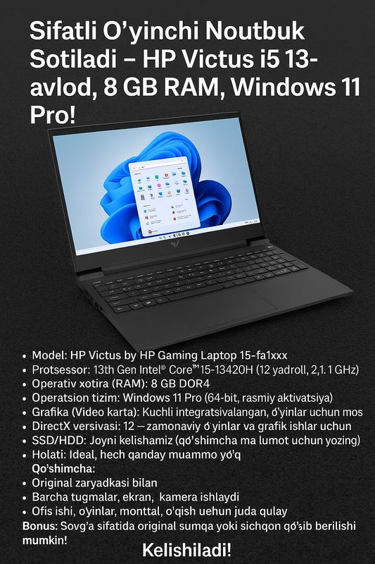 HP Victus i5 13- avlod, 8 GB RAM, Windows 11 Pro! HP Victus i5 13- avlod, 8 GB RAM, Windows 11 Pro!