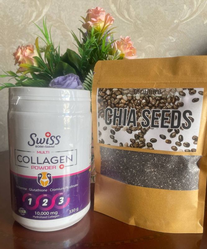 Swiss kollagenlarimiz AKSIYADA+chia urug'i 200gr Swiss kollagenlarimiz AKSIYADA+chia urug'i 200gr