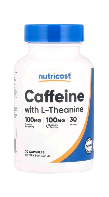 Кофеин с L-теанином, Nutricost, 100mg, 30 капсул. Кофеин с L-теанином, Nutricost, 100mg, 30 капсул.