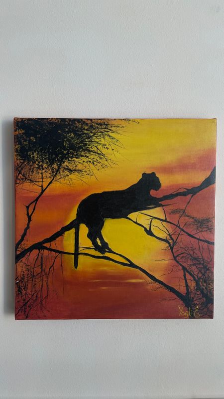 Safari sunset. Картина маслом.