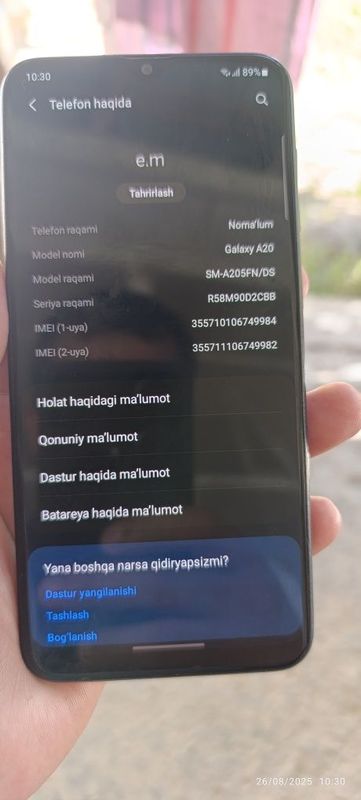 Samsung A20 telefon ishlab turibdi Samsung A20 telefon ishlab turibdi
