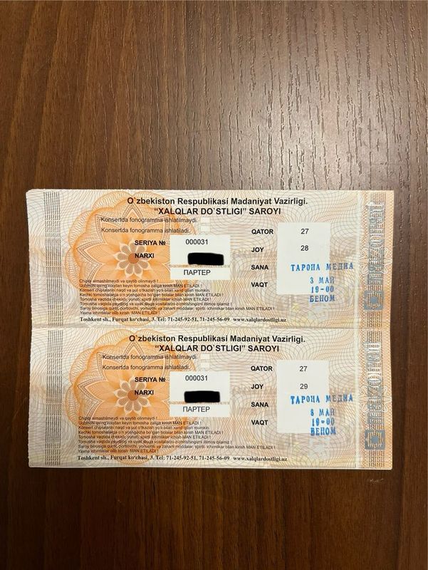 Benom konsertiga 3-mayga bilet bor Benom konsertiga 3-mayga bilet bor