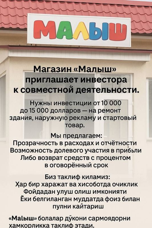 магазин малыш ищет инвестора для совместного бизнес проекта магазин малыш ищет инвестора для совместного бизнес проекта