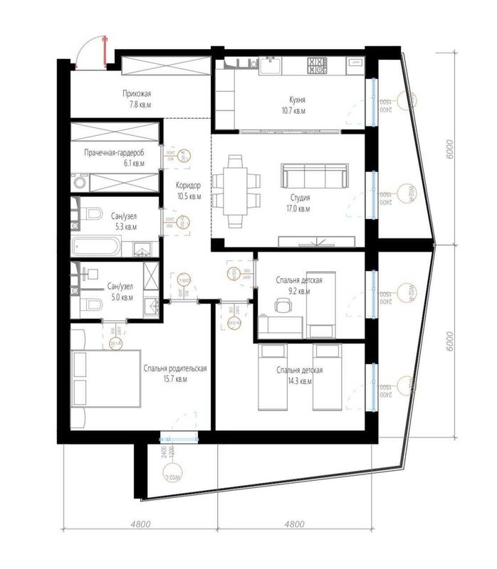 4-х комнатная продается в ЖК «Nur» Коробка ID: 1565