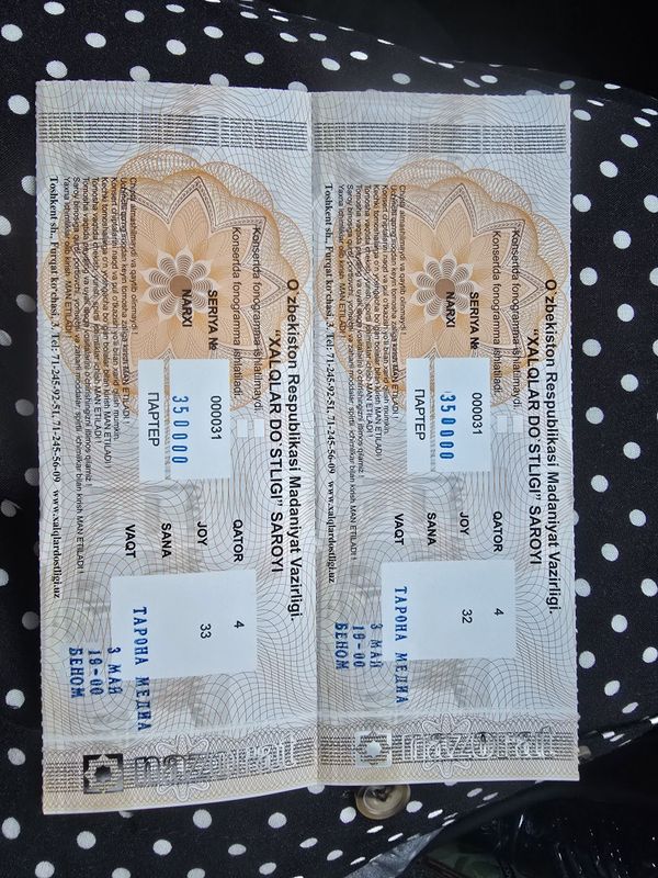 Benom guruhining konsertiga 2 ta chipta Benom guruhining konsertiga 2 ta chipta