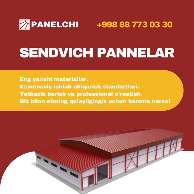 Sendvich panel | Сендвич панели | ПРОИЗВОДСТВО | 65 000 сум Sendvich panel | Сендвич панели | ПРОИЗВОДСТВО | 65 000 сум