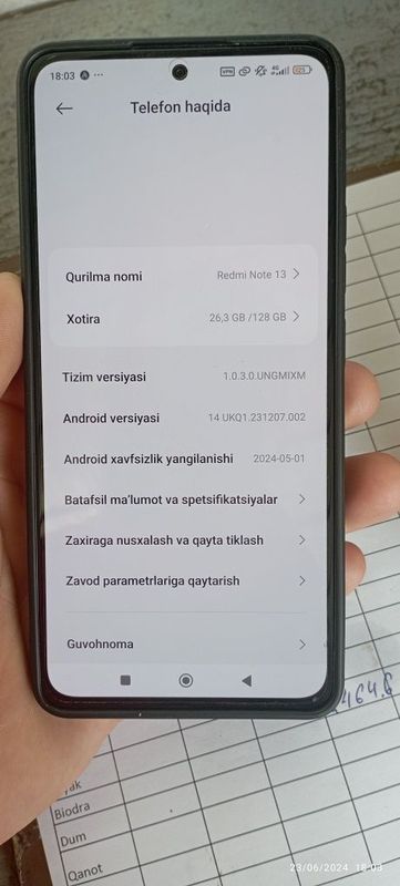 Redmi note 13.8.128 xotira narxi