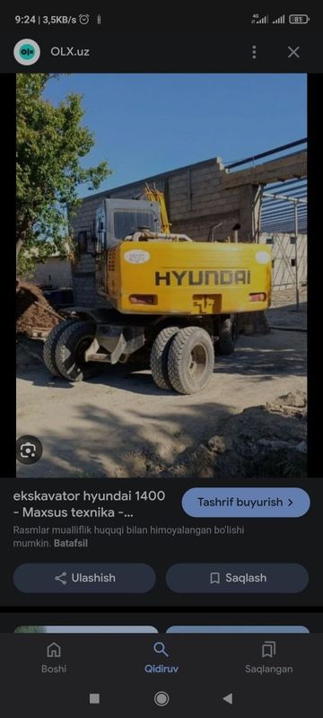 Hyundai ekskavator sotiladi