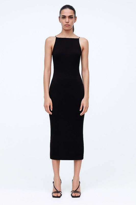 ZARA Черное платье миди на бретелях